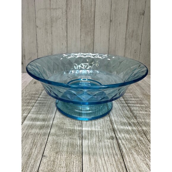 Vtg Early American Pattern Glass Bowl Footed Diamond Quilted Sky Blue 8.5" DIA - Picture 2 of 8